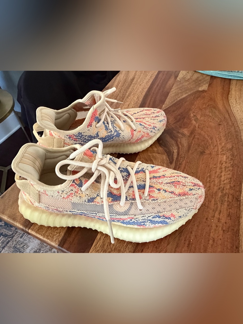 adidas Yeezy 350 unisex Multicolor Knit Sneakers — Cream, Blue, Pink, “MX Oat”